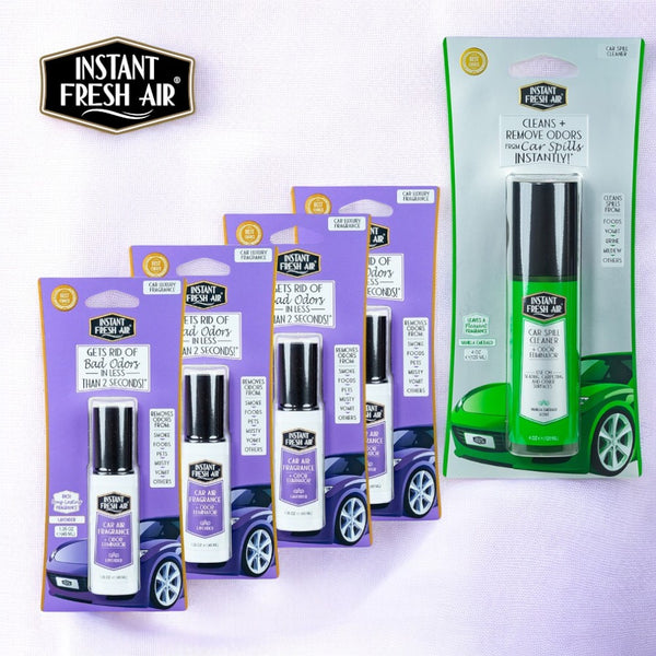 CAR FRESHNESS SET: 4 Car Air Lavender, 1.35 Oz (40 Ml) + 1 Car Spill, 4 Oz (120 Ml).