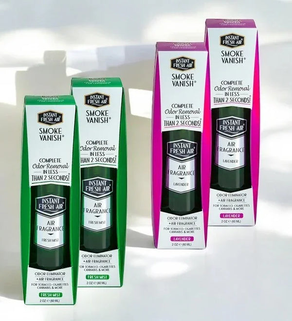 Smoke Vanish, Fresh Mist & Lavender, 2 Oz. (60 Ml.). 2 Pieces - Plastic Wrapped. - AromaQuest - Instant Fresh Air